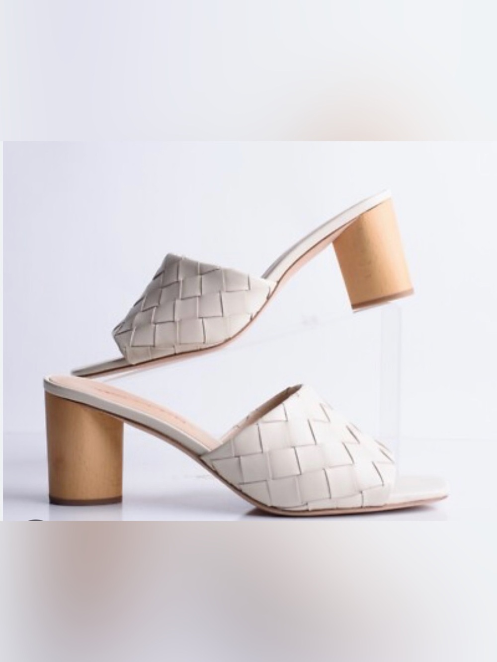 Veronica Beard Kiele White Ivory Woven Leather Block Heel Slide Sandals Size 12